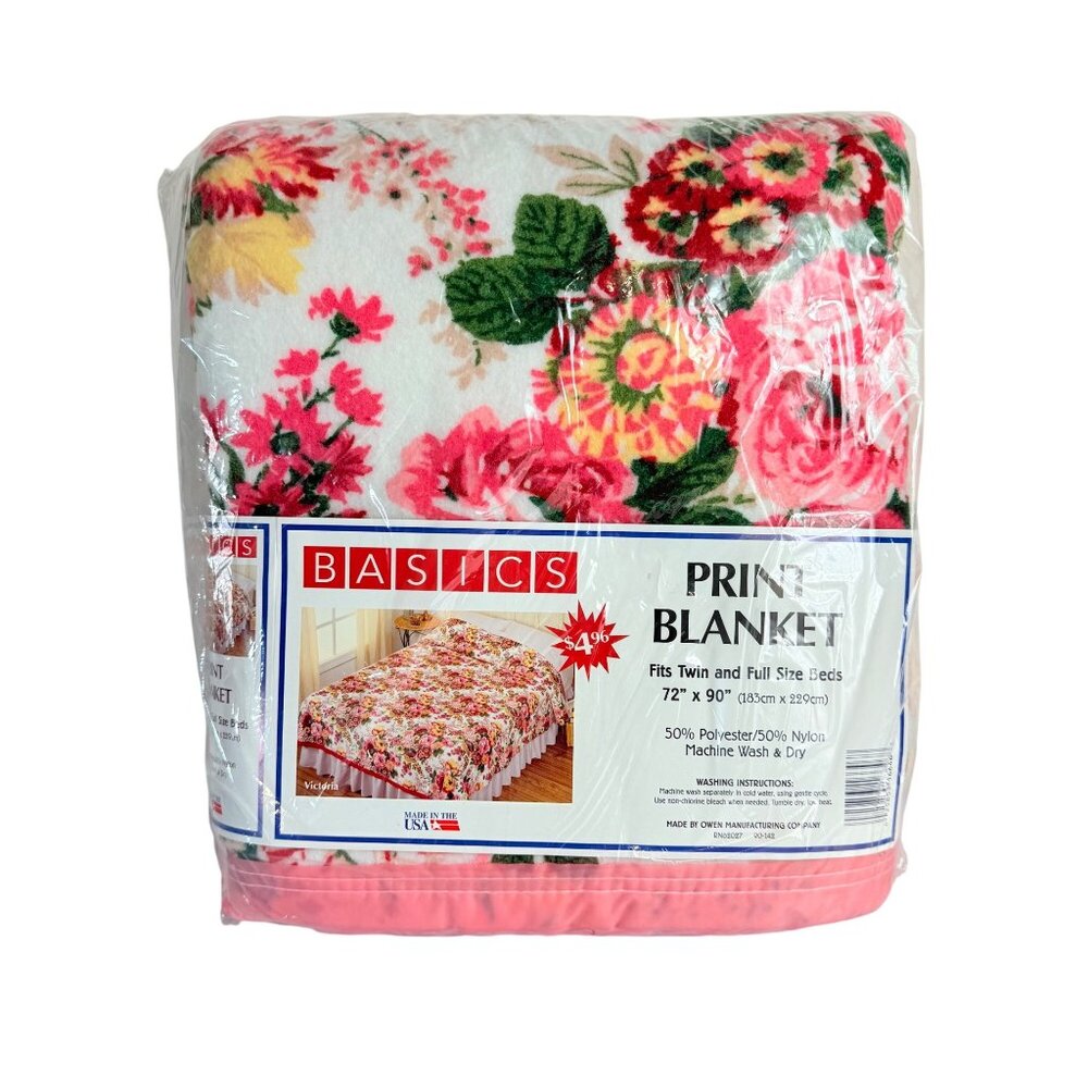 Basics Pink Floral Blanket Twin Full VTG 70s Romantic Country Cottage Chic USA